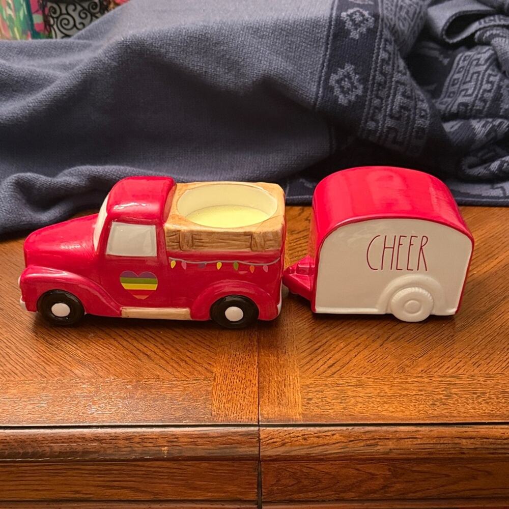 Rae Dunn Cheer Red Ceramic Toy Truck and Trailer Candle